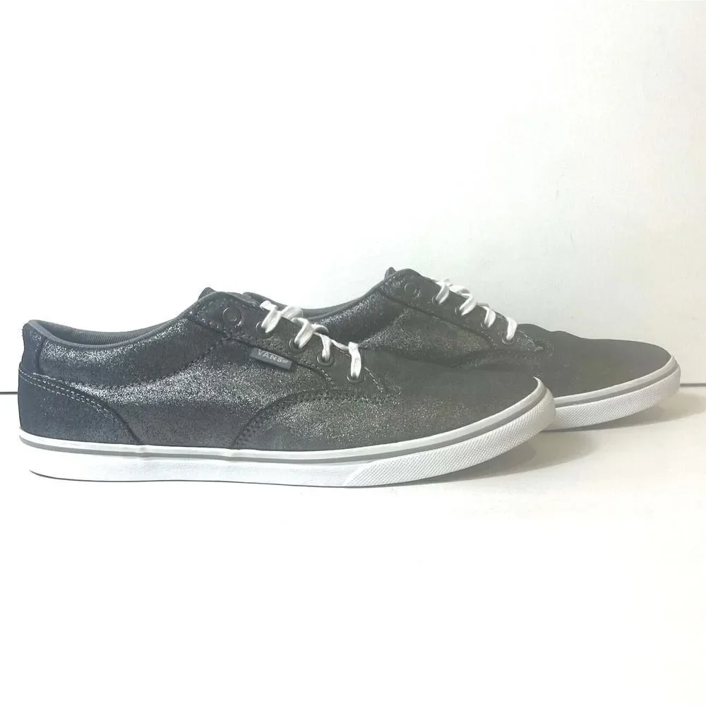 VANS Off The Wall Womens Sz 10 Metallic Gray Low Top Sneaker Shoe Lace Up Casual